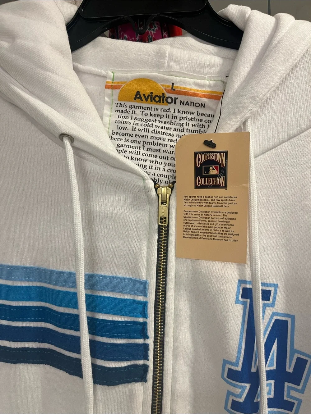 Aviator Nation White Zip Hoodie with Blue LA Stripes - Picture 2 of 6